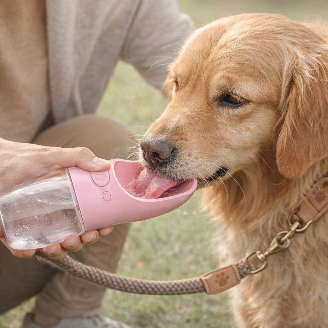 BOTELLA BEBEDERO PORTATIL 500 ml CON BOTON ANTIDERRAME PARA PASEOS